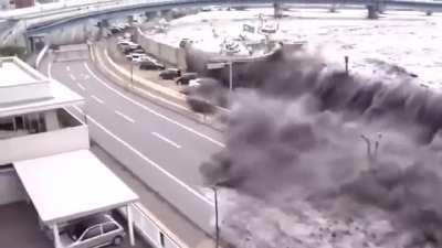 The slow yet unstoppable deluge of water during a Tsunami