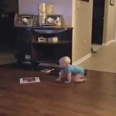 Cute game of dog and baby