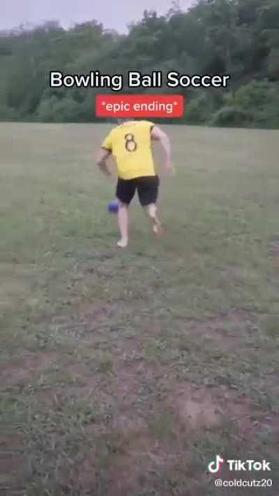 Playing soccer with a bowling ball