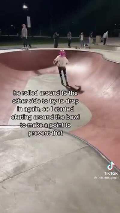 entitled girl thinks she owns the skatepark and plays victim