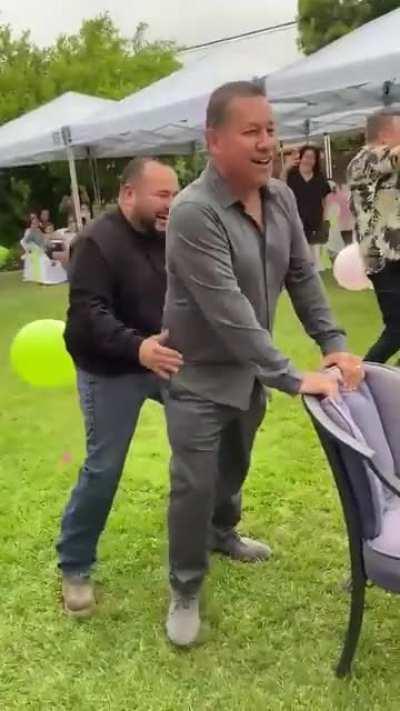 Funny balloon popping at a baby shower!