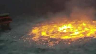 Shocking footage shows the ocean on fire in the Gulf of Mexico