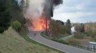 Call today in south Germany, Truck with 300 propane Gas Bottles burns