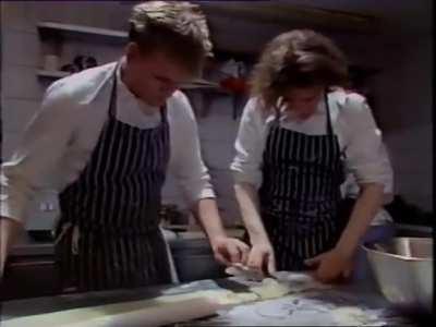 Marco Pierre White and his protege, Gordon Ramsay, making Lobster Ravioli (1989)