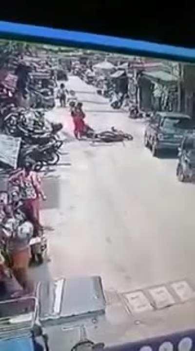 Motorcycle accident, hit and run by a raging kid.