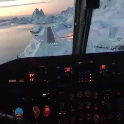 Landing a plane on the island of Maniitsoq in southwestern Greenland.