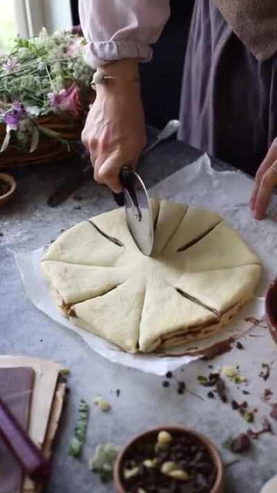 Punching down risen dough