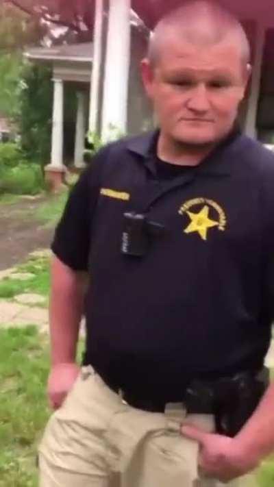 Police try to search a man's property without a search warrant. That smirk tho...