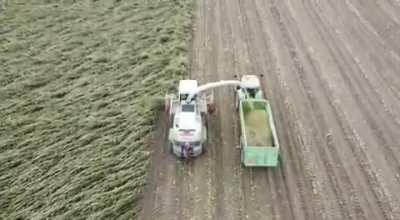 Drone Footage of Tractors Harvesting