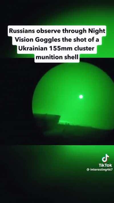 Russians Recording Cluster Munitions Hitting Their Positions Through Nightvision 