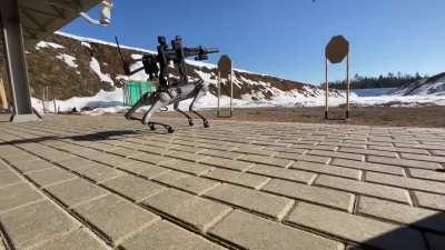 A machine gun integrated with a robot dog