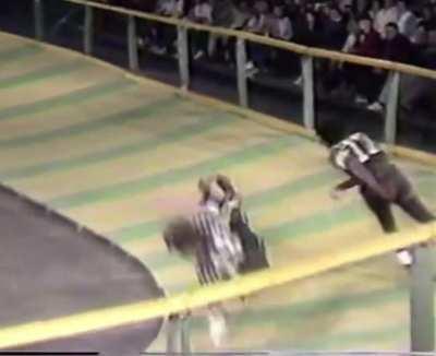 Harold Johnson in a 1985 national roller derby game.