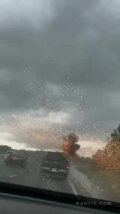 Driving through a lightning strike.