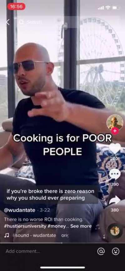 Guy thinks cooking is for “poor people”