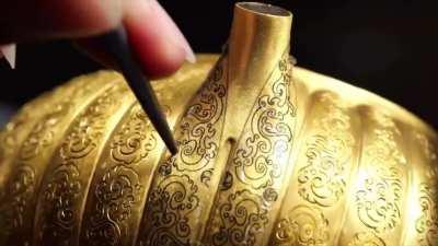 Fully handmade gold teapot making process 