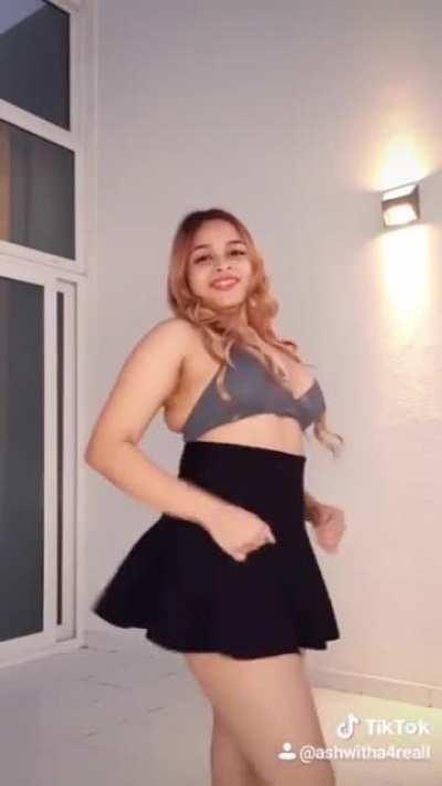 Ashwitha Hot Dance In Bra And Short Skirt Boobs Bouncing