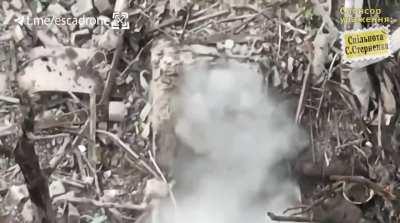 Ukrainian kamikaze drone flies into Russian hideout.