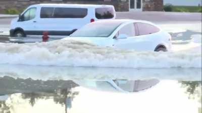 Tesla Model X bossing through that flooded area.