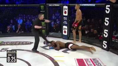 Bellator commentators are so boring. Rogan and Anik would've gone crazy if this happened in the UFC