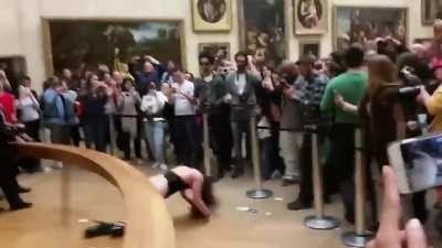 woman goes insane at Mona Lisa