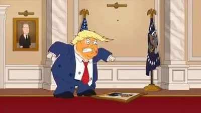 Footage of Trump unveiling president Obama portrait in the white house.