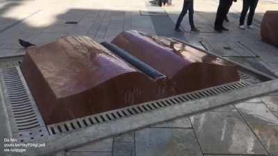 An open-book fountain in Budapest