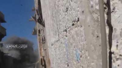 Al-Quds brigades fighter jumps in happiness after destroying an Israeli vehicle in Gaza