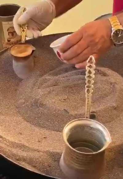 Preparing Turkish Coffee with Hot Sand