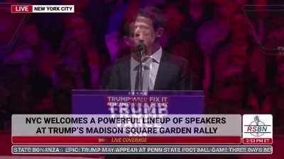 Tony Hinchcliffe at the Trump rally today in New York City, he plays it off as a joke but it’s what they all want to hear