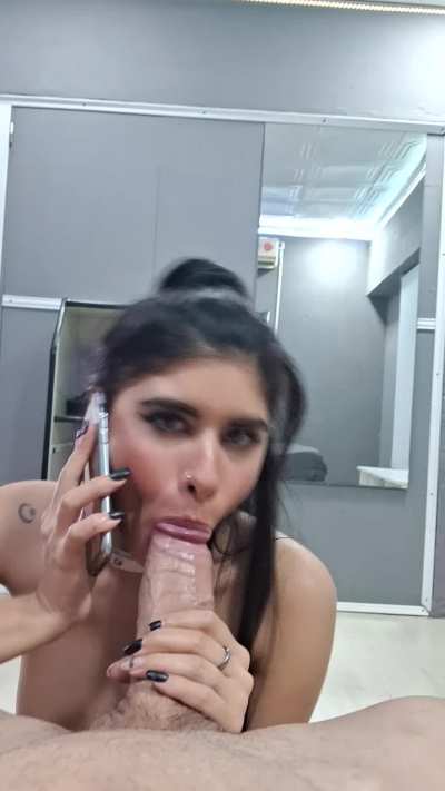 Sucking my bull's huge cock after a party while I'm talking on the phone with my husband and telling him that I'm eating a huge sausage               