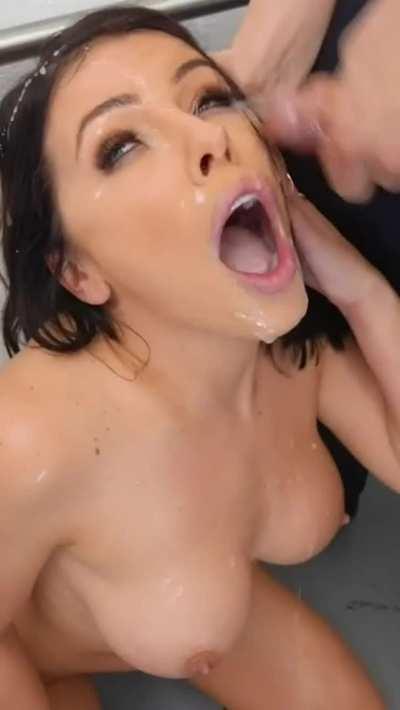 Adriana Chechik loving all of her messy double cumshot facial