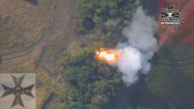 Ukrainian D-30 howitzer got destroyed by the Lancet strike. Filmed by 15th motorized rifle brigade 