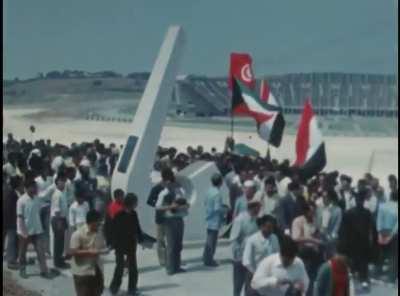 A video of delegates to the first Arab Youth Festival being held at Algiers, on Sunday (9th of July, 1972) planting dozens of trees around a park that is being dedicated to the youth.