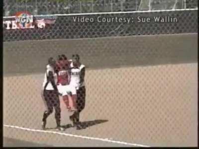 College senior hits her first-ever home run but tears her ACL rounding 1st base. Rules don't allow her teammates to help her without being called out, so the opposing team helps her around the bases.