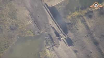 Russian Kh-38ML missile guided by a Orlan-30 hits a bridge over the Solodka River south of Kurakhove [October 2024]