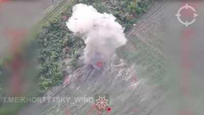 Drone footage of a Ukrainian M30A1 strike fired from an M142 HIMARS against a Russian 2S4 