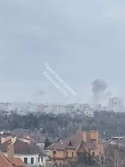 Just minutes ago in Kharkiv. Civil buildings are being carpet-bombed