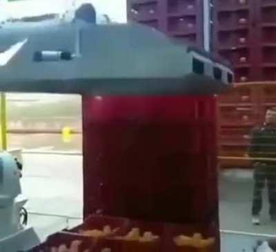 Unloading transport crates by a robot