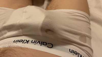 Intense throbbing orgasm in CK boxer briefs