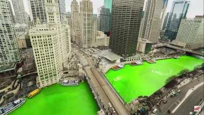 Dyeing The Chicago River Green For St. Patrick's Day