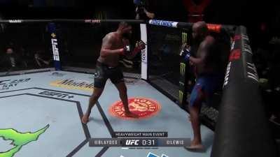 Derrick Lewis gets pieced up and outclassed on the feet by Curtis Blaydes, but then Derrick just knocks him out anyway.