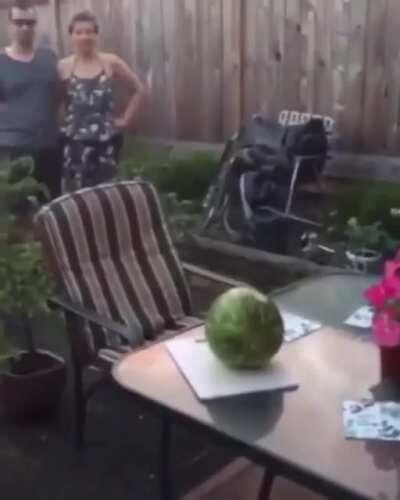 WCGW trying to cut a watermelon with a sword