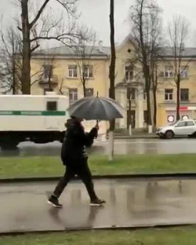 That’s one way to open an umbrella