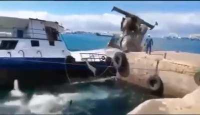 Crane sinks fuel ship