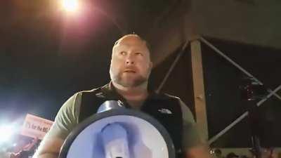 Conspiracy theorist Alex Jones addresses the &quot;stop the steal&quot; protestors in Maricopa County, AZ.