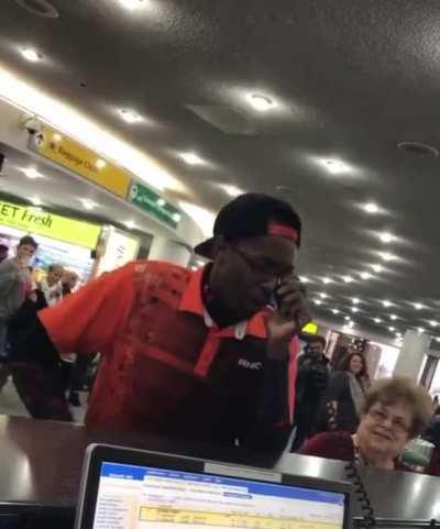 Beatboxing skills over an airport intercom