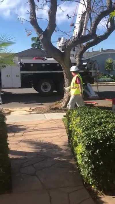 There’s construction outside my house, and so my dad donned his safety gear and spoke to the guys