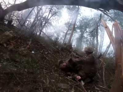 Confrontation inside a Ukrainian forest. Part 2/3. Unfortunately there are dead and wounded, that's war, you know. R.I.P Warriors