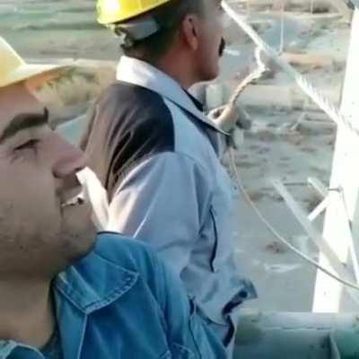 Man lighting cigarette with electricity