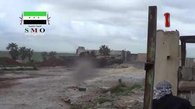 Syrian Army tank crew is flushed out of their tank & gunned down by rifle fire - 2014